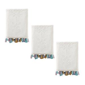 3 new Wild Sage Gloria Geo 30"x54" 100% Cotton BATH TOWELS w/ Colorful Tassels